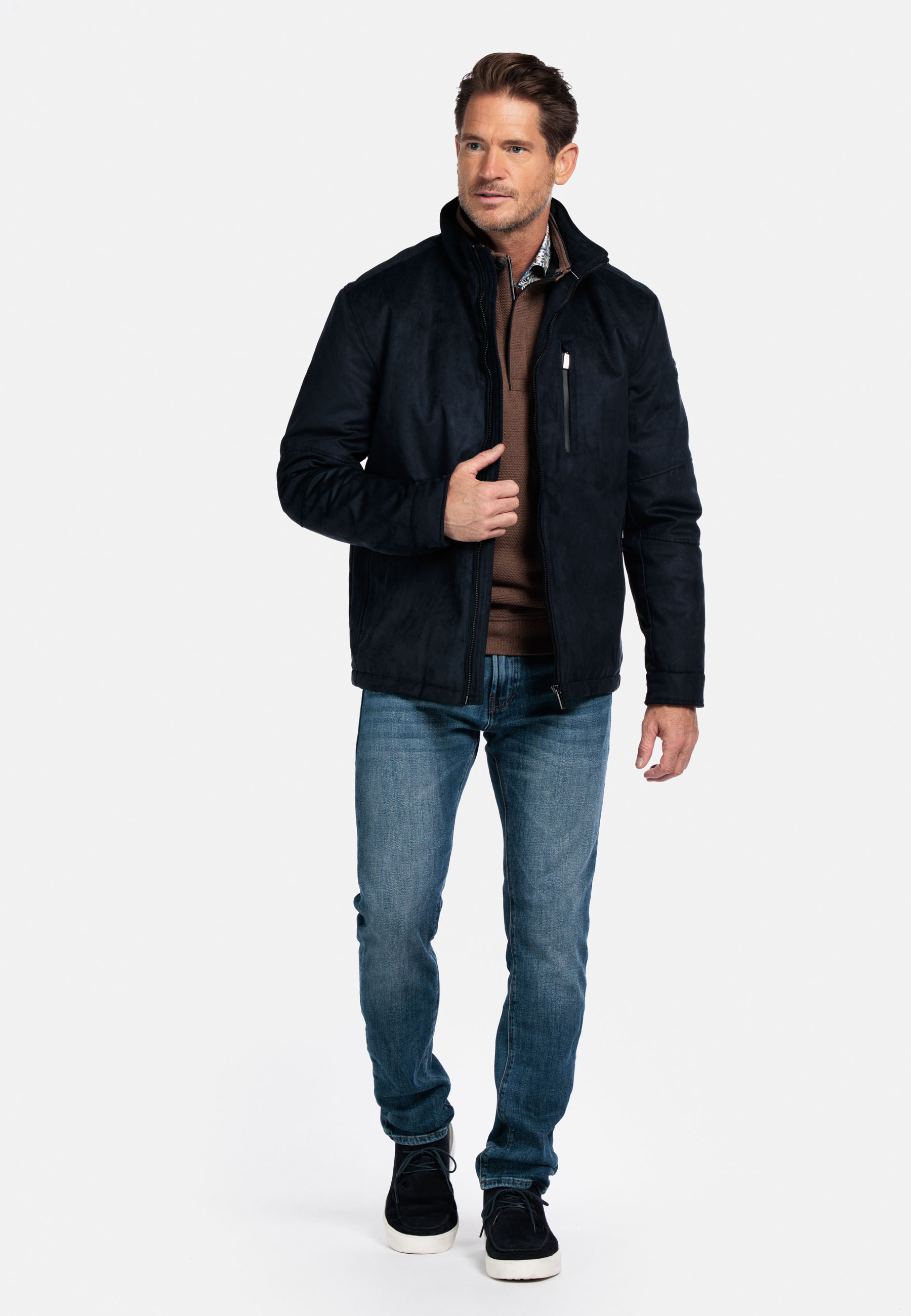 Suedine jas met opstaande kraag - Blue