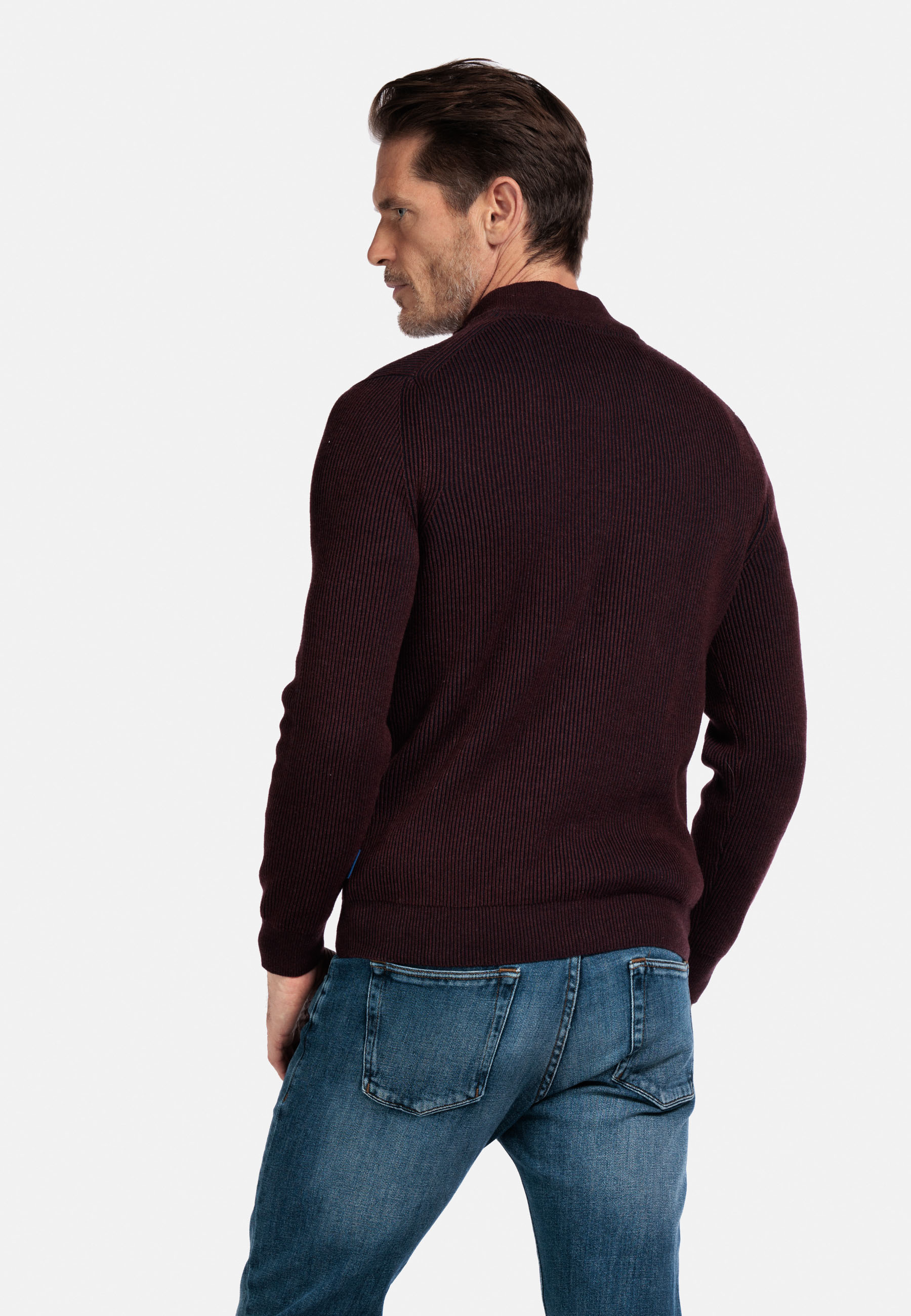 Plated ribtrui met halve rits - Purple