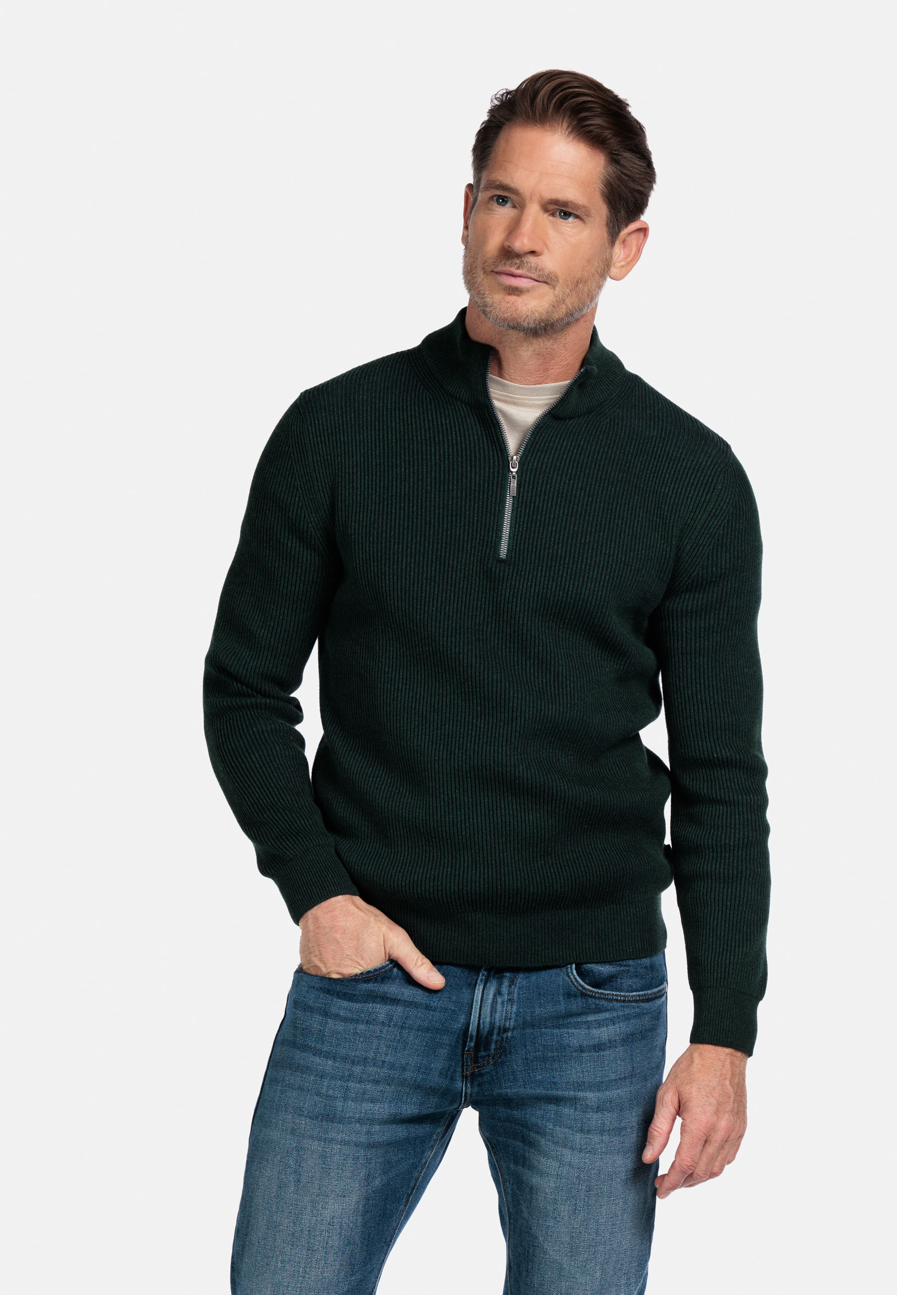 Plated ribtrui met halve rits - Green