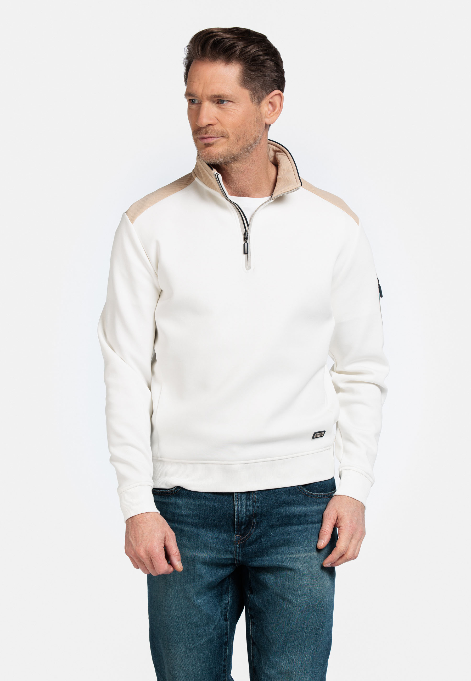 Sportieve sweater met halve rits - Wit