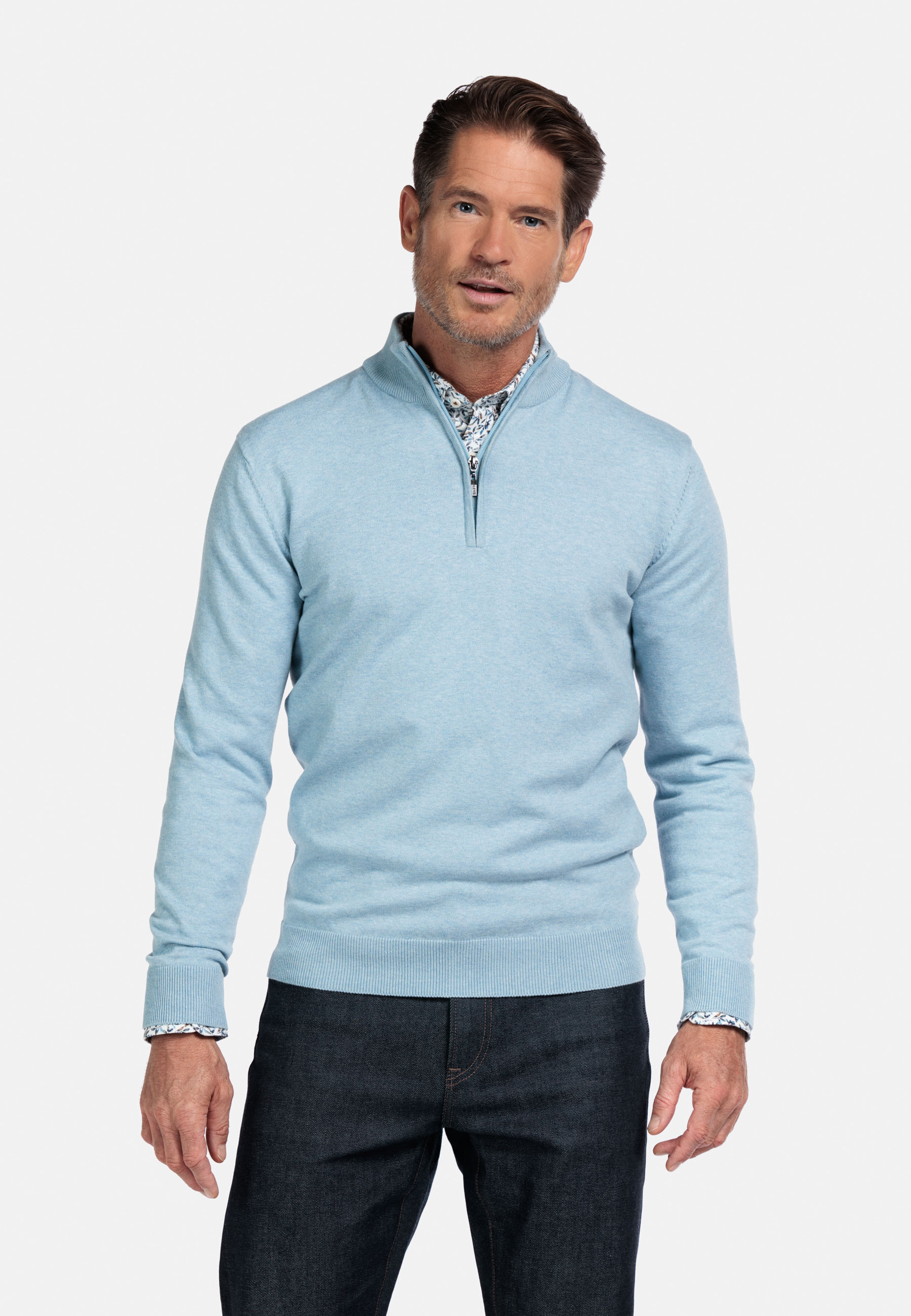 Katoenmix pullover met halve rits - Blue