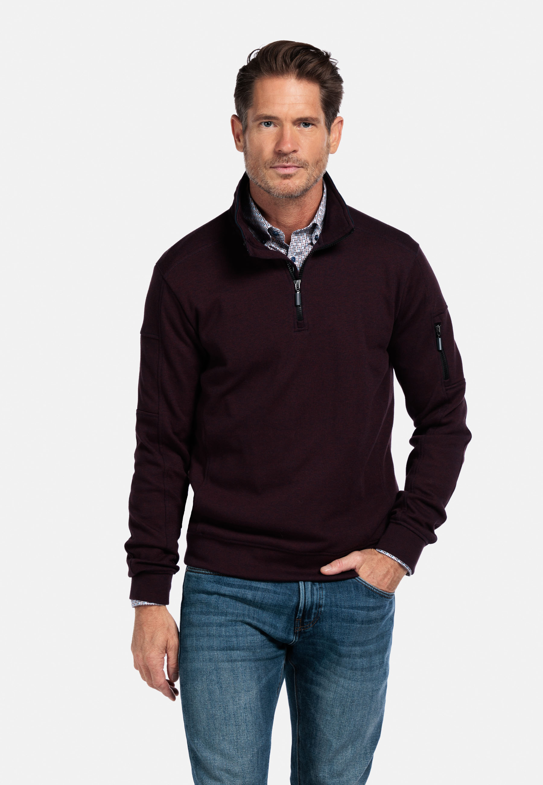 Interlock sweater met halve rits - Purple