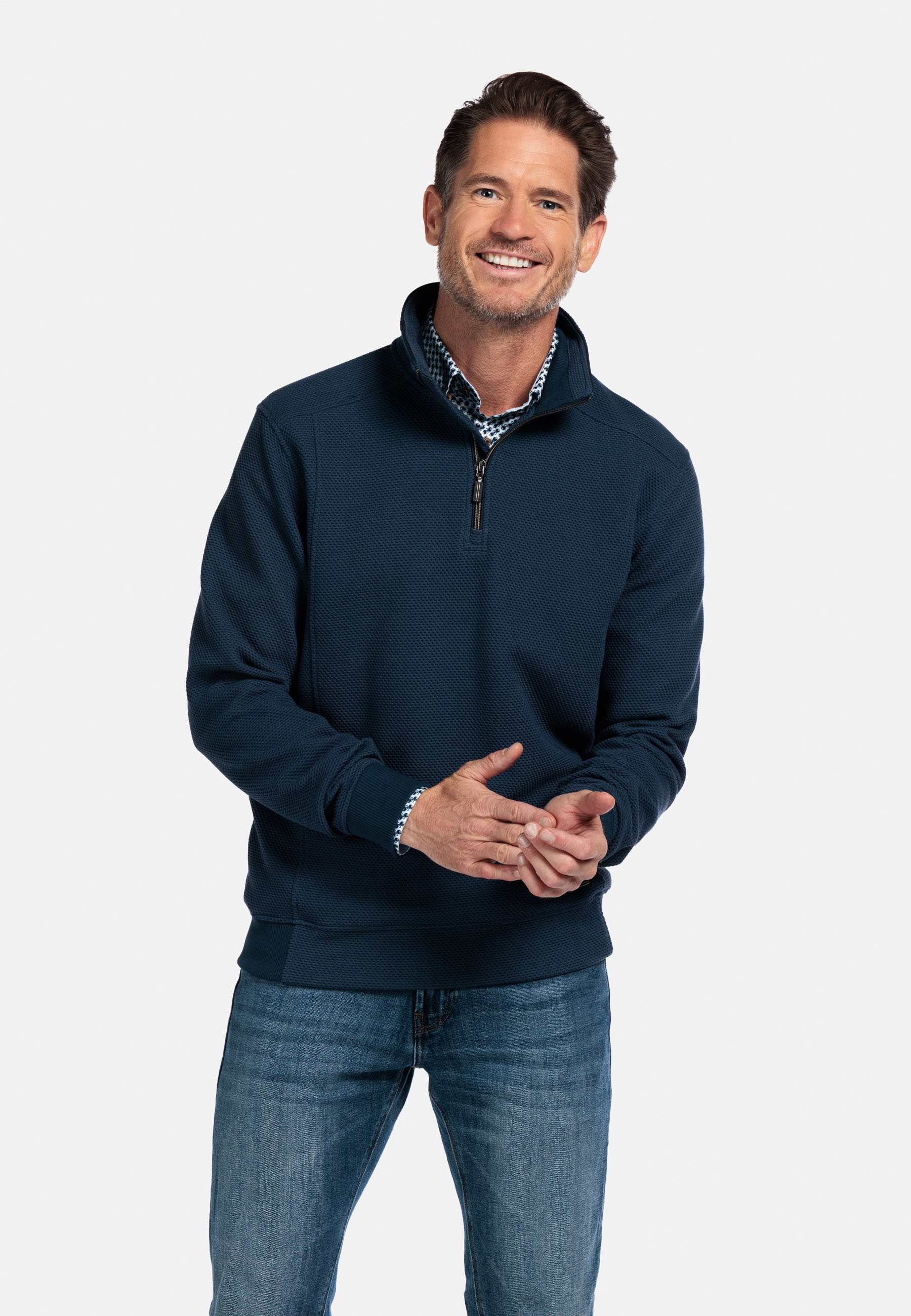 Interlock sweater met halve rits - Blue