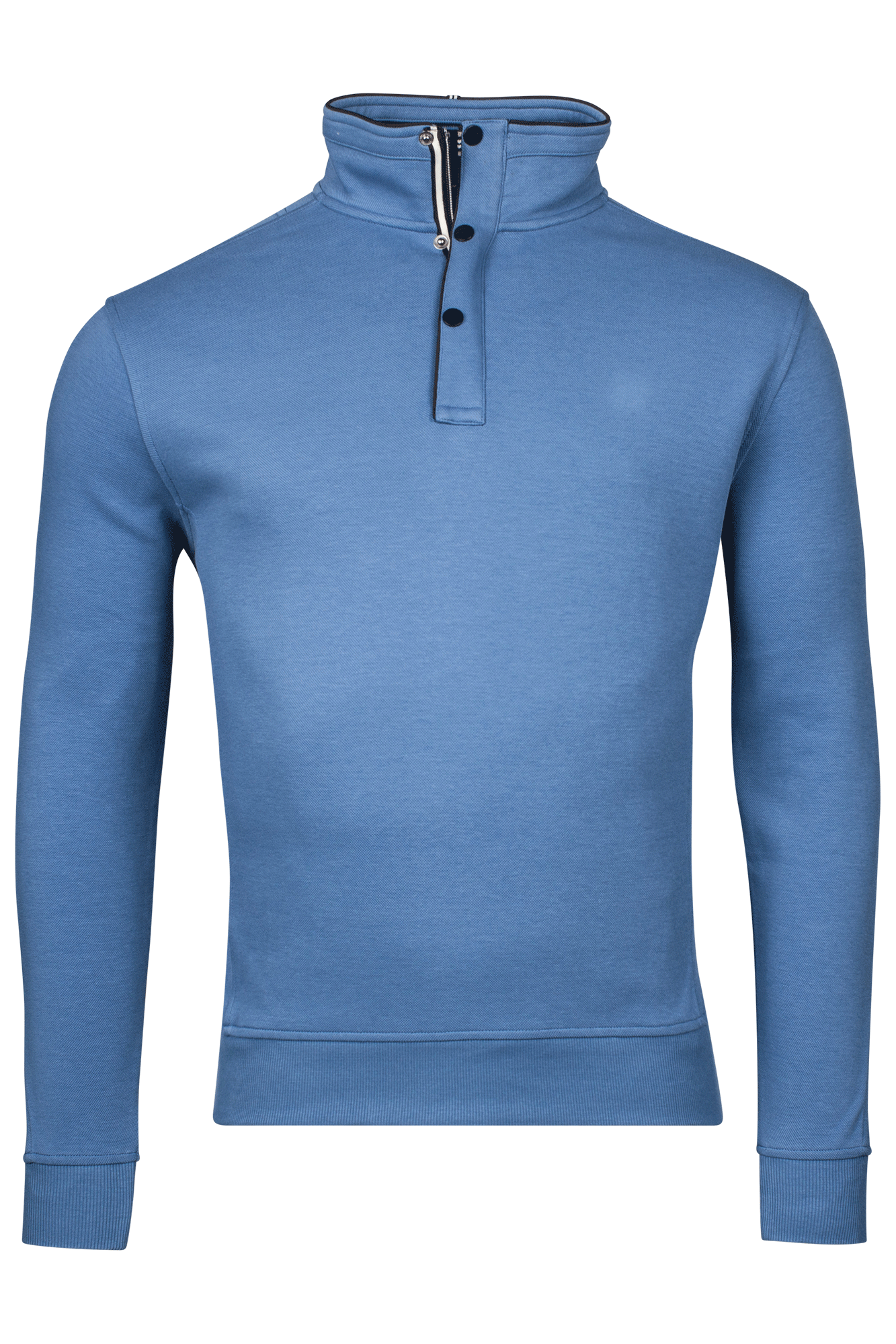 Katoenmix sweater met halve rits - Lichtblauw