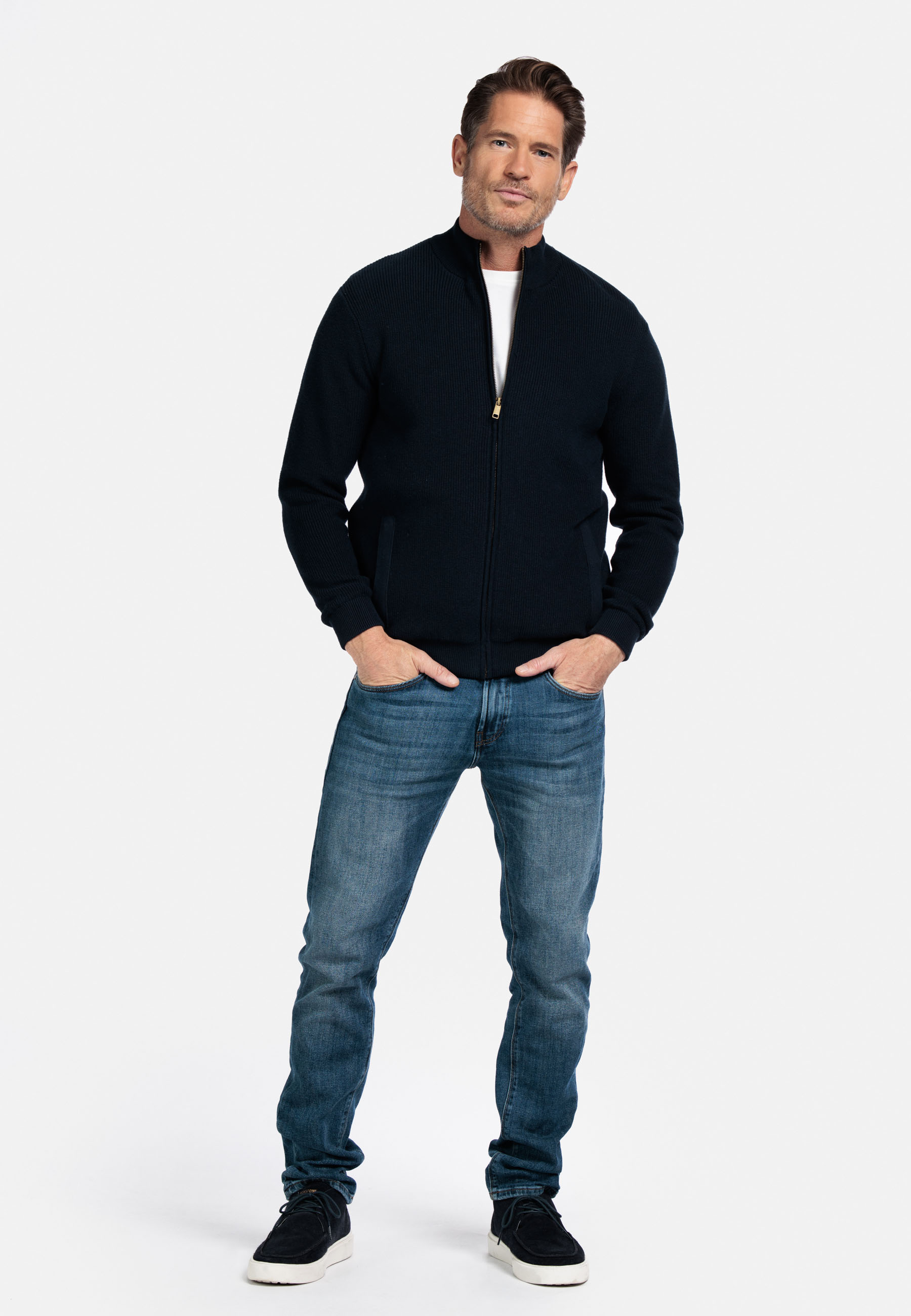 Fijngebreid katoen-cashmere vest - Blue