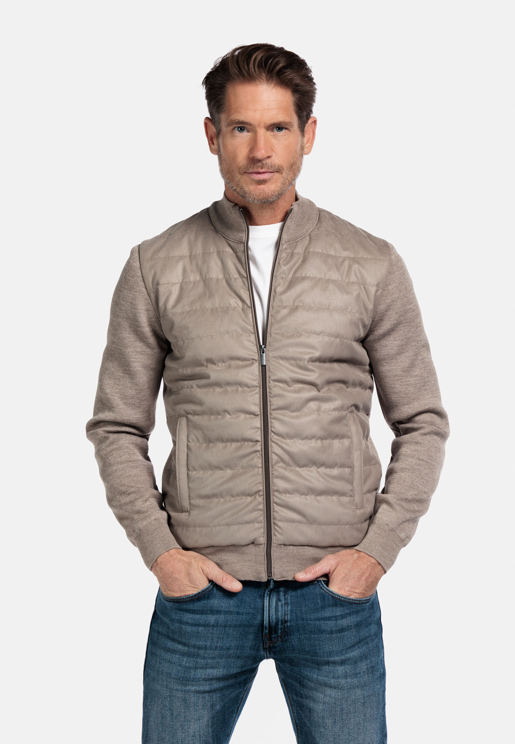 Wolmix vest met quilted front - Beige