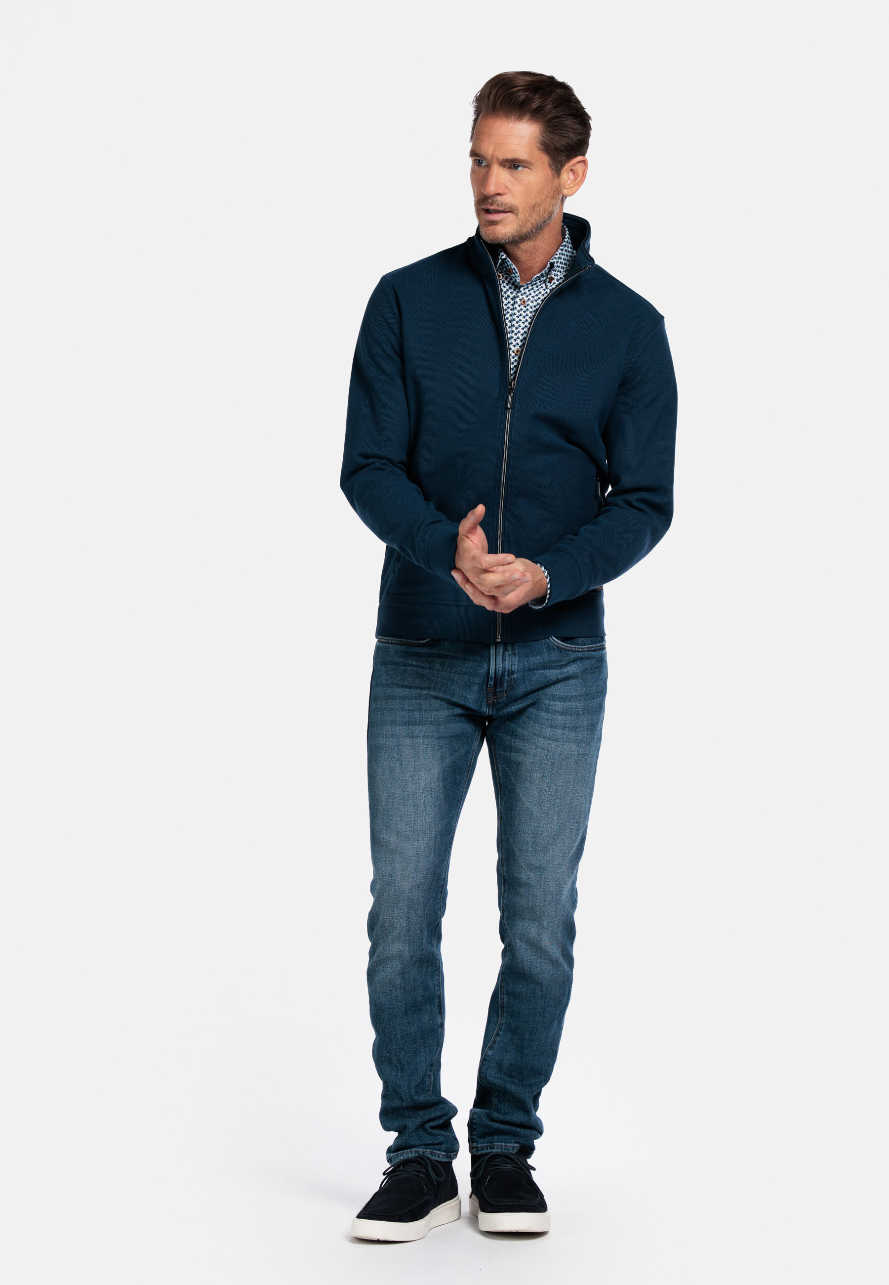 Jacquard katoenen sweatvest - Blue