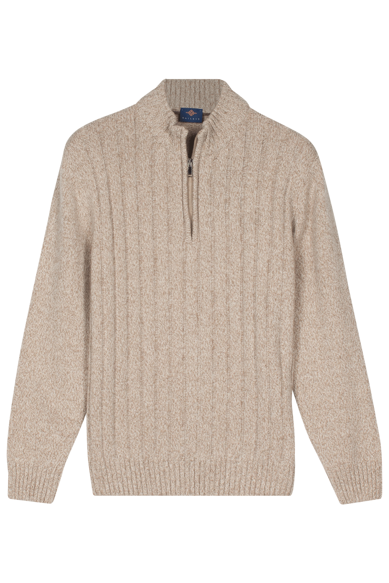 Wolmix trui met halve rits - Beige