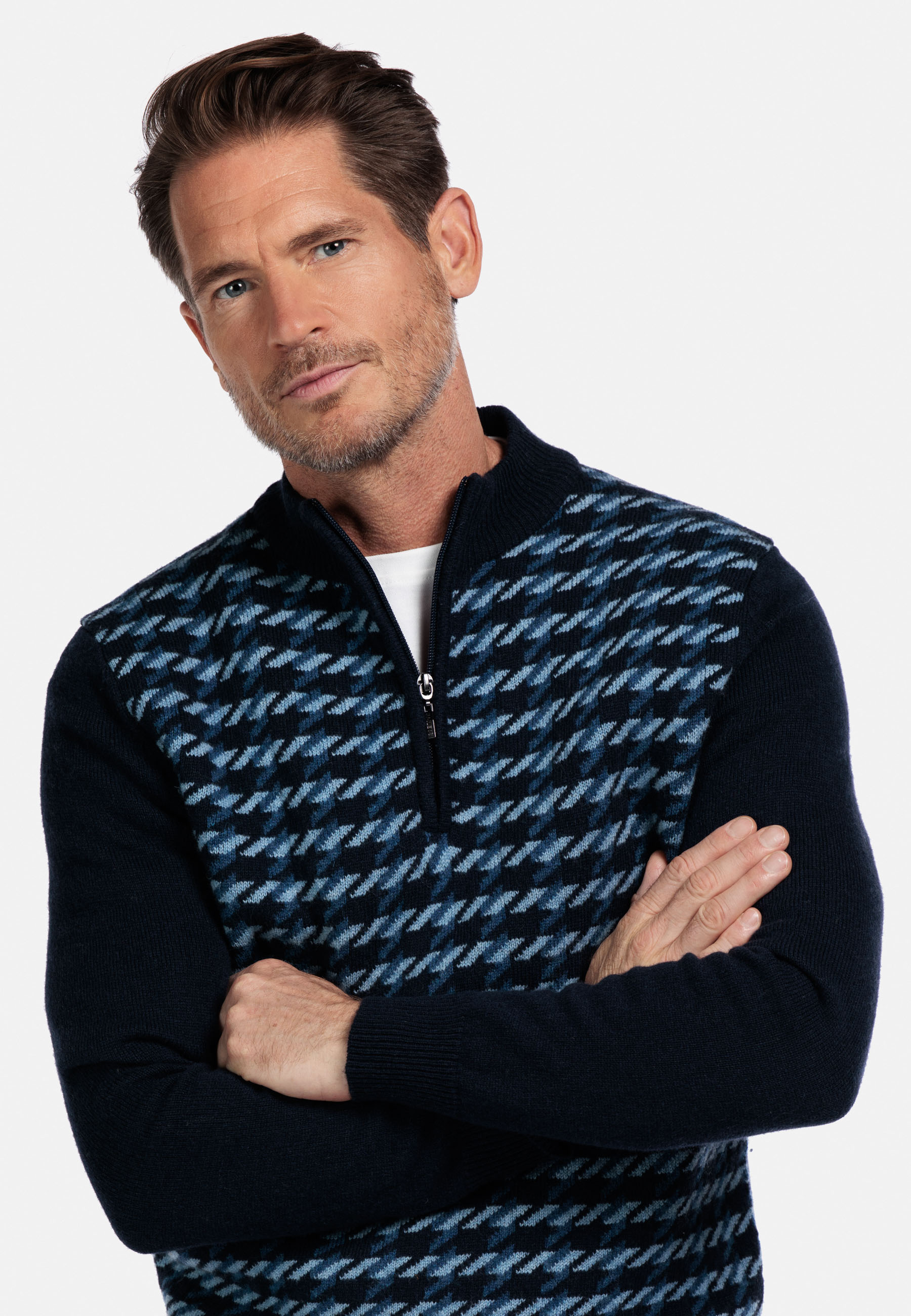 Lamswollen jacquardtrui - Blue