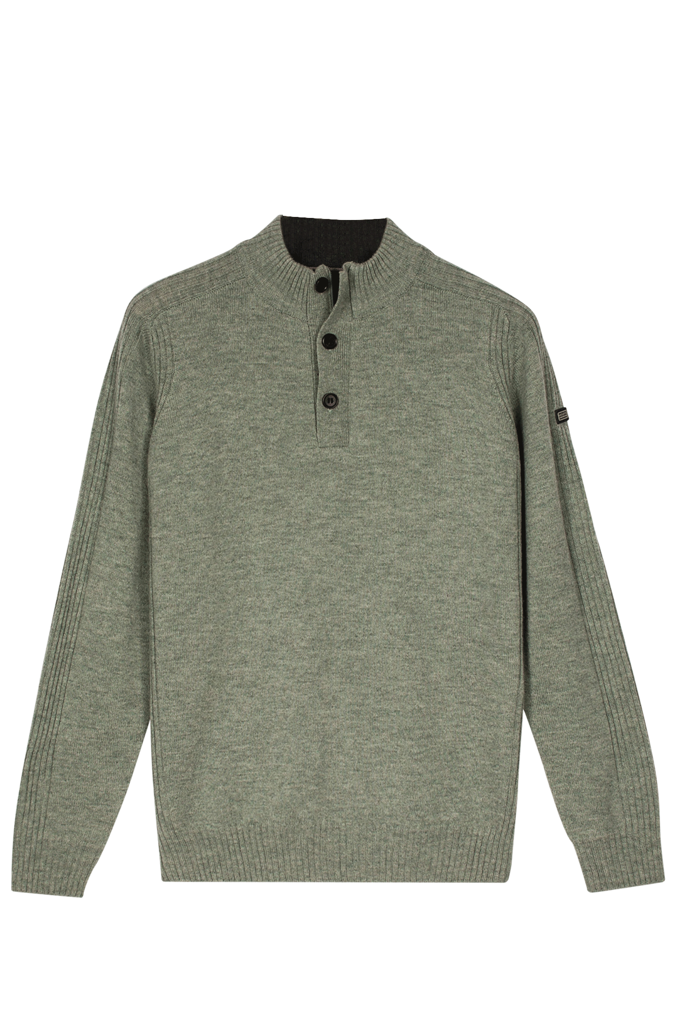 Lamswollen trui met halve rits en knopen -  Beige