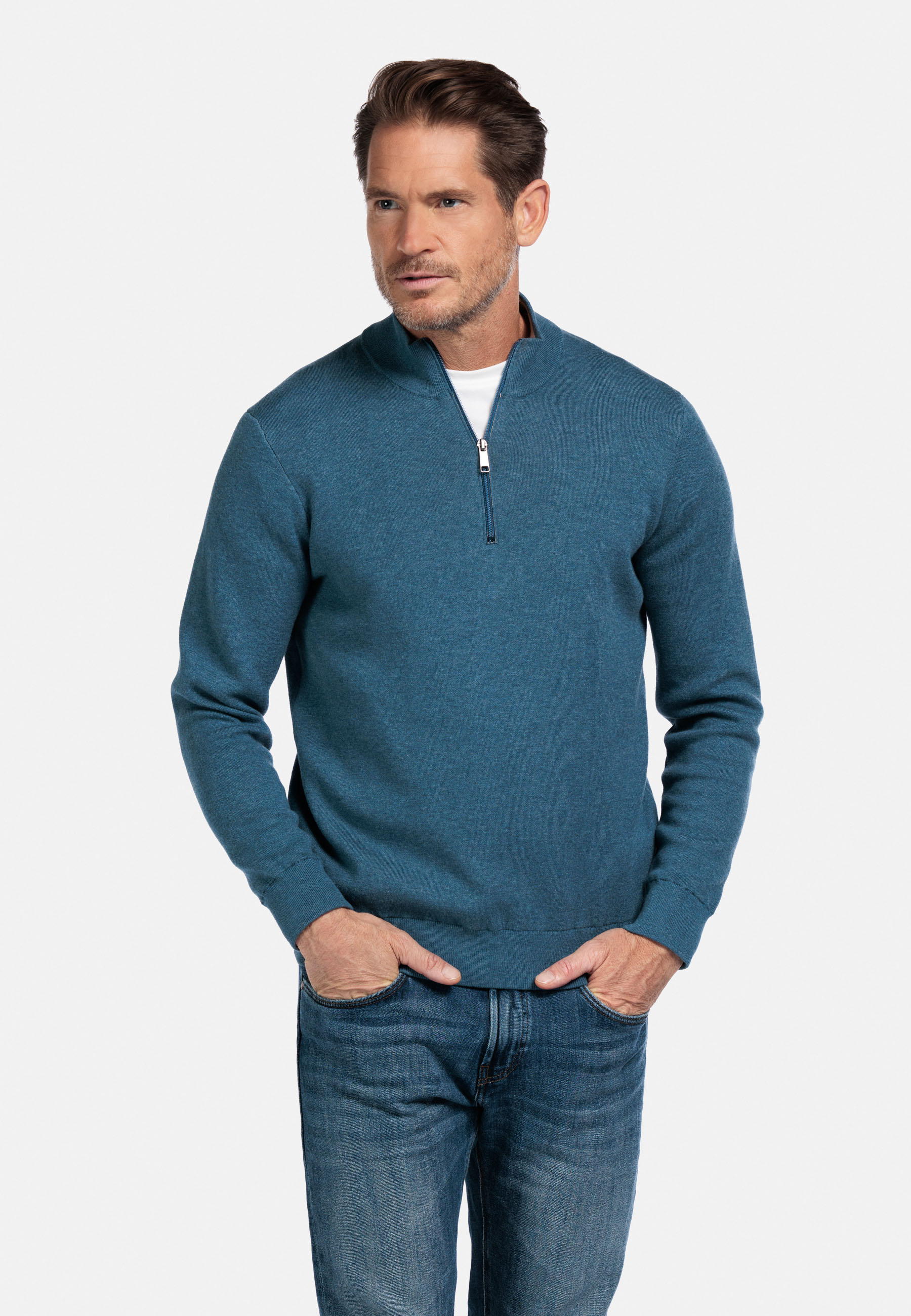 Fijngebreid katoen-cashmere trui - Blue