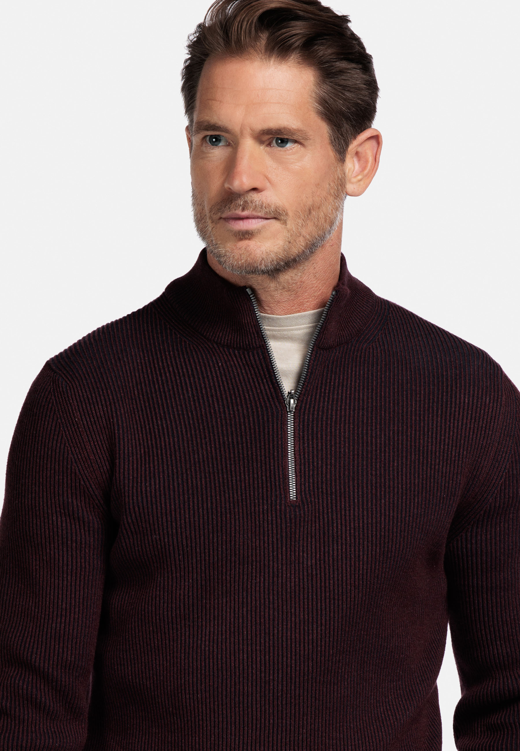 Plated ribtrui met halve rits - Purple