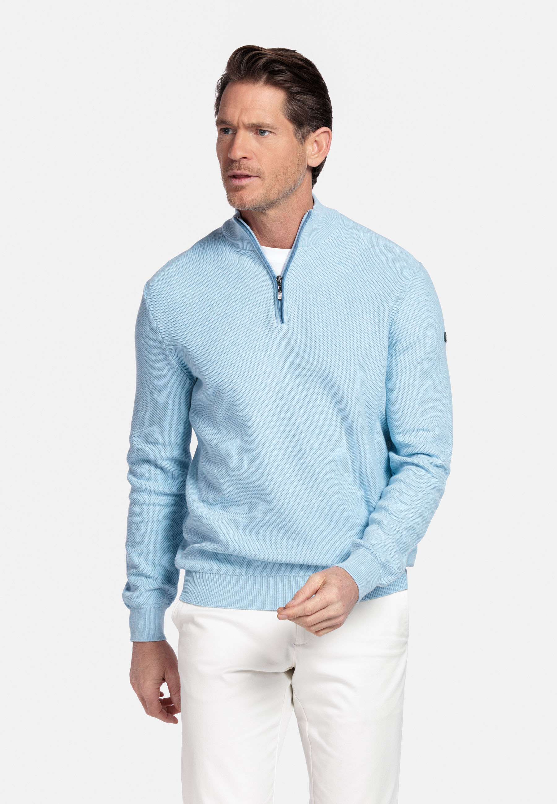 Gebreide pullover met halve rits - Light Blue