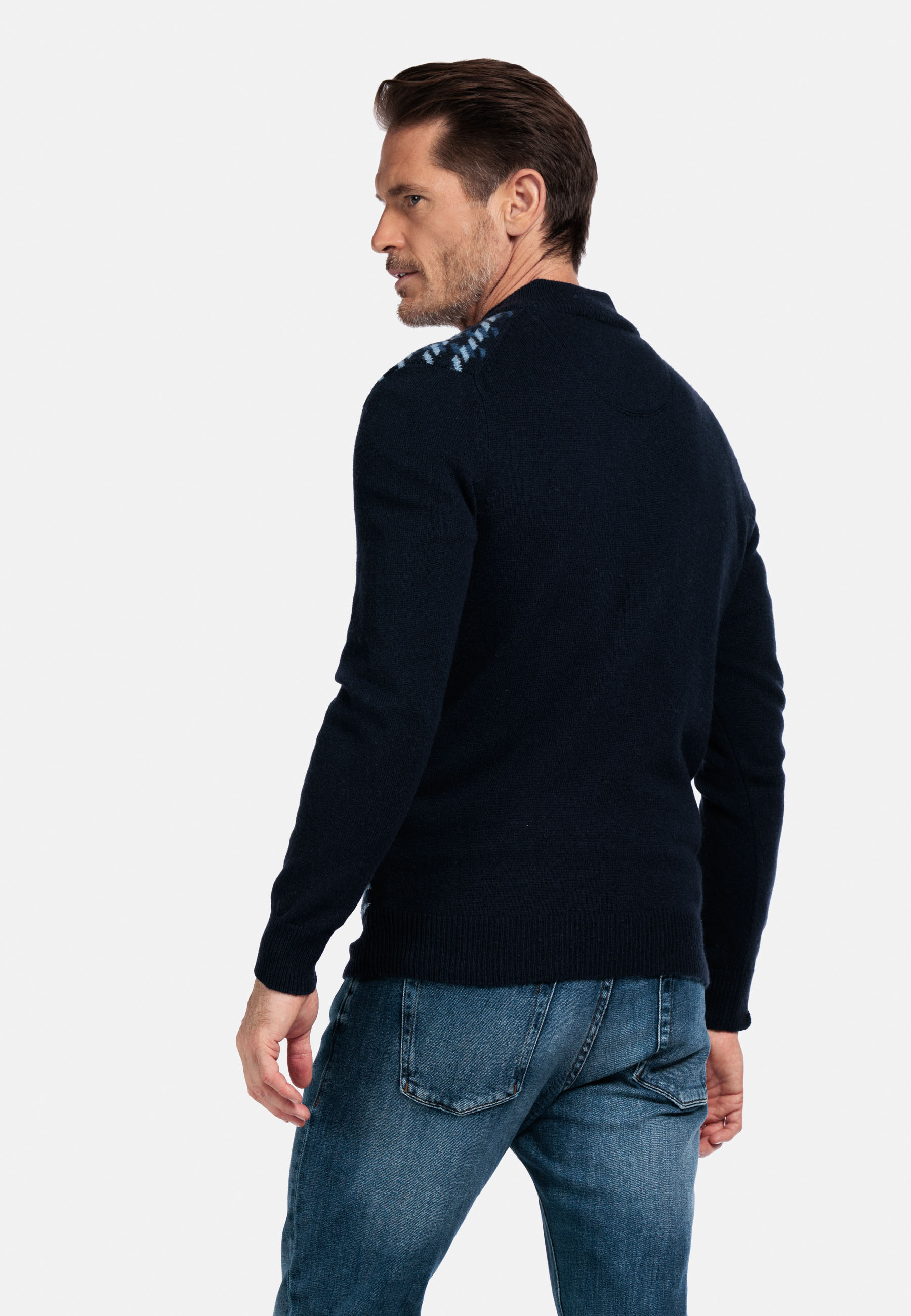 Lamswollen jacquardtrui - Blue