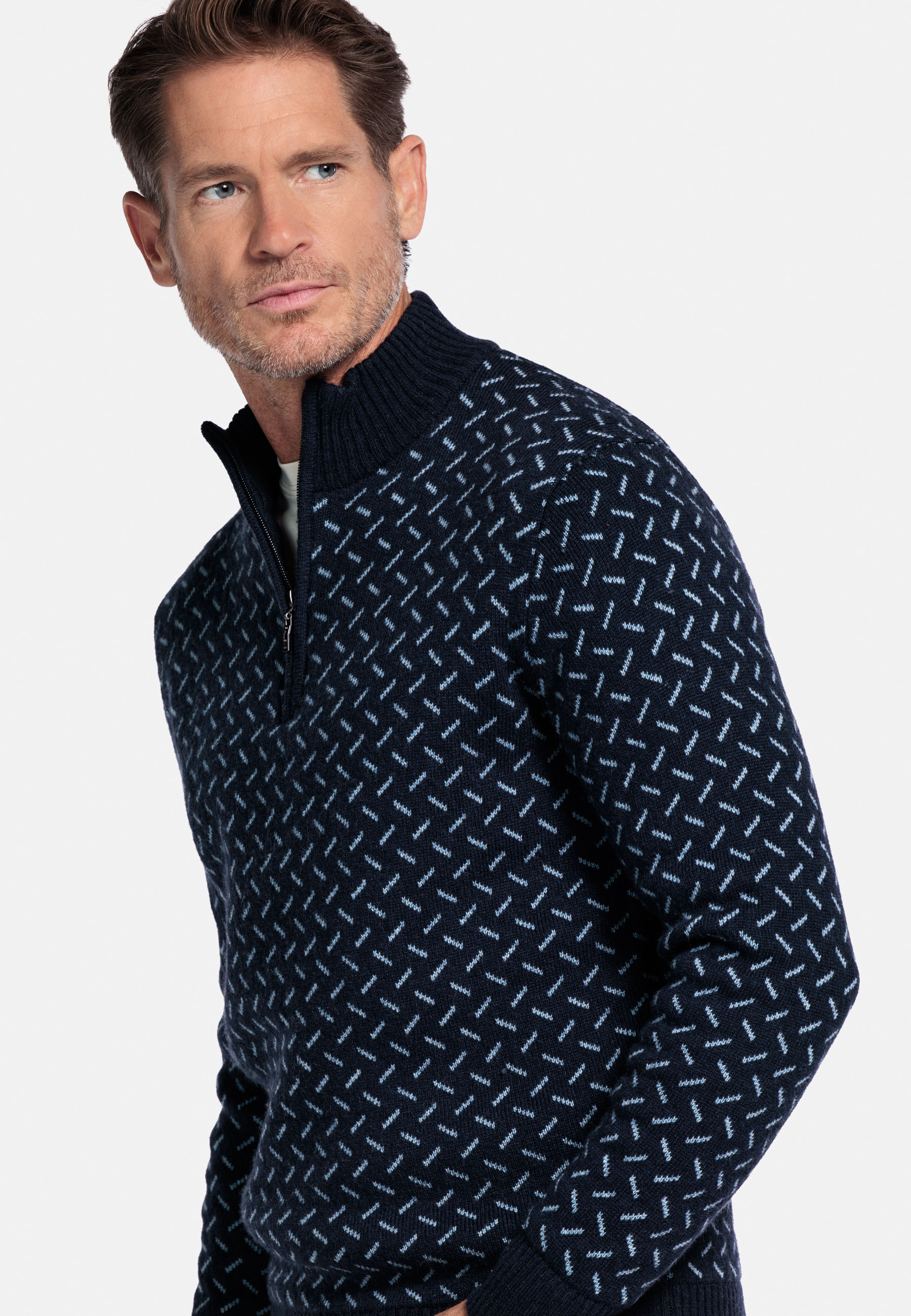 Lamswollen jacquardtrui - Blue