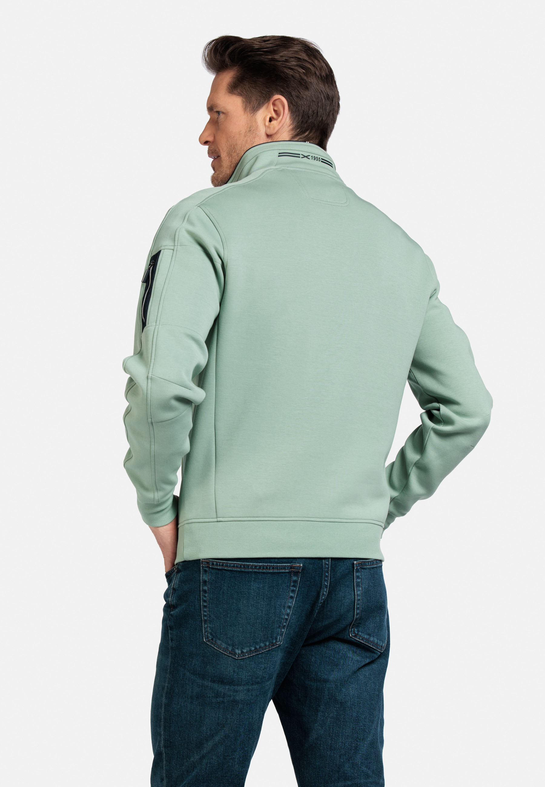 Katoenmix sweater met halve rits - Groen