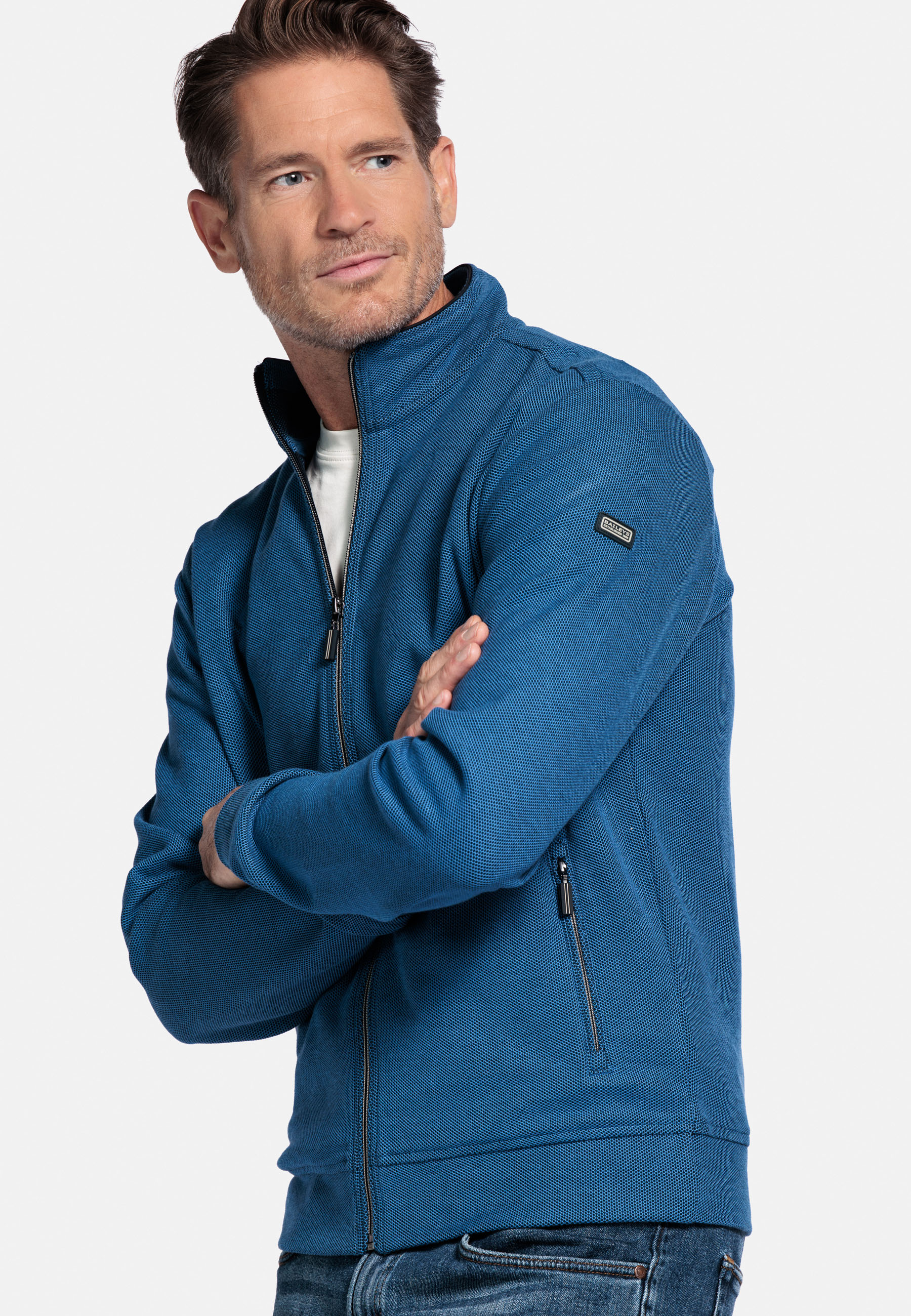 Jacquard katoenen sweatvest - Mid Blue