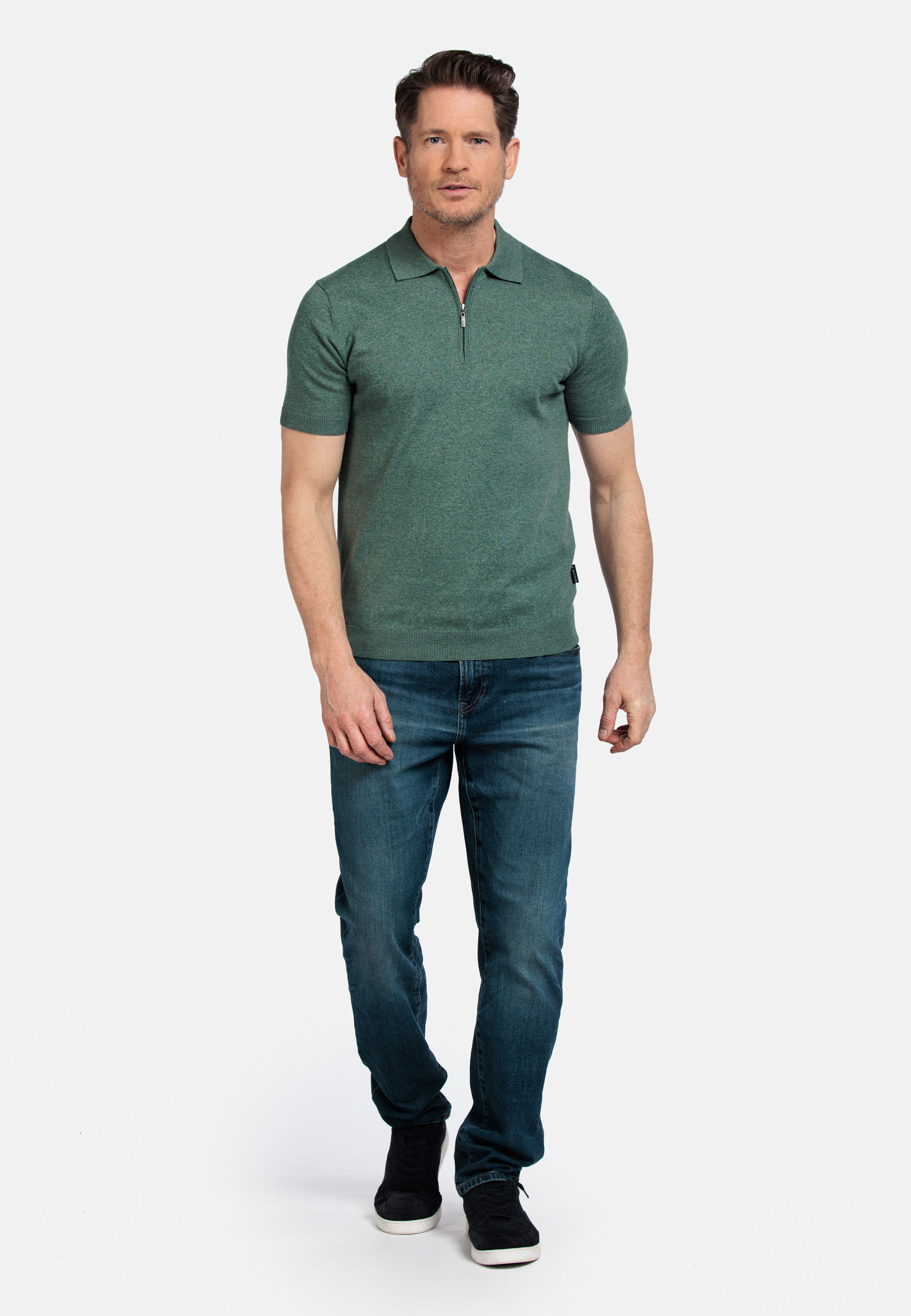 Gebreide polo met rits - Groen 